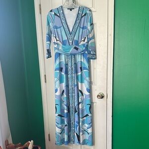 💎 Boston Proper Blue Geometric Print Maxi Dress